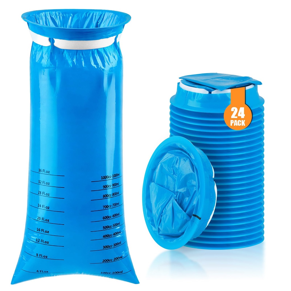 24 Pack Vomit Bags Disposable, 1000ml Emesis Bags Throw Up Bags Disposable, Leak-Proof Barf Bags for Adults, Portable Nausea Bags for Car, Travel & Motion Sickness, Pregnancy Morning Sickness Relief
