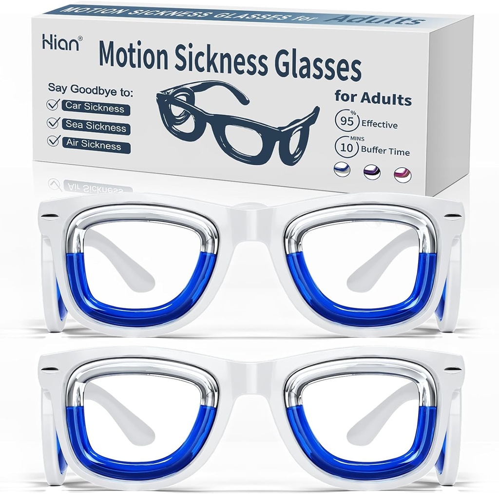 Hion 2 Pairs Adult Anti- Motion Sickness Smart Glasses, Ultra-Light Portable Nausea Relief Liquid Glasses, Carsickness Airsickness Seasickness Glasses, Kids Travel/Cruise Essentials