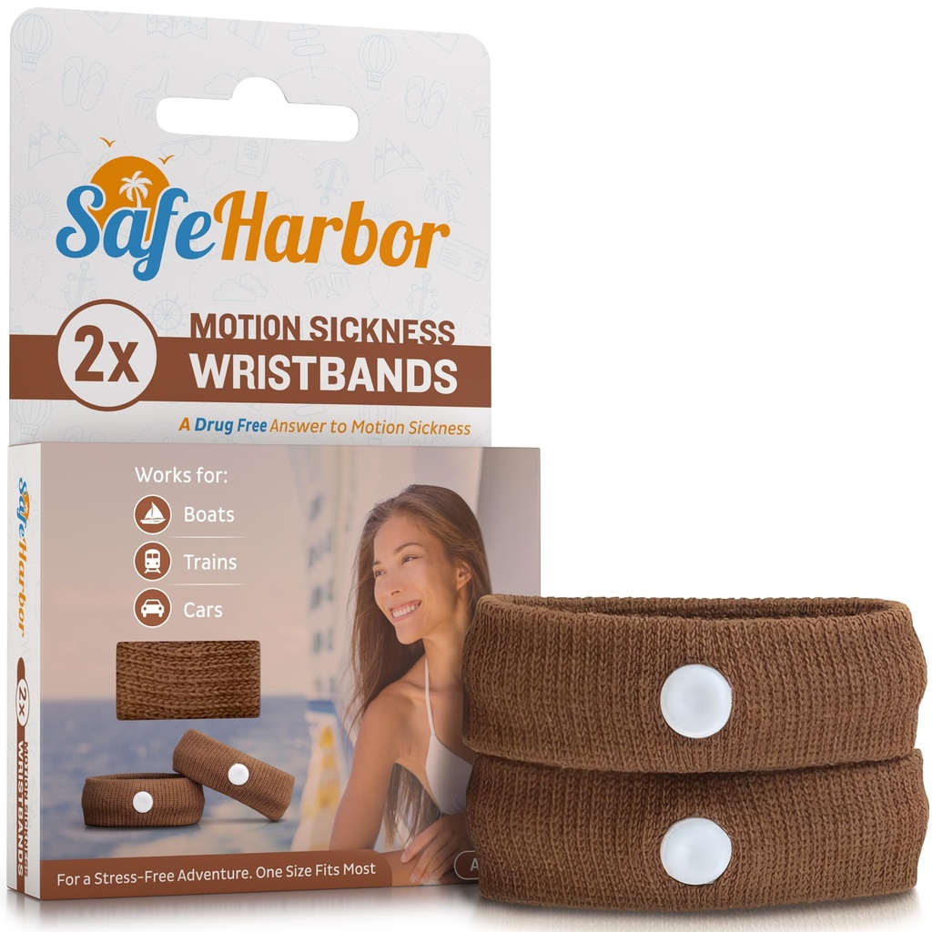 SafeHarbor Skin-Tone Motion Sickness Wristbands (One Pair) | Acupressure Anti Nausea Wristbands for Cruise & Travel | Natural Sea Sickness and Morning Sickness Relief (Amber)