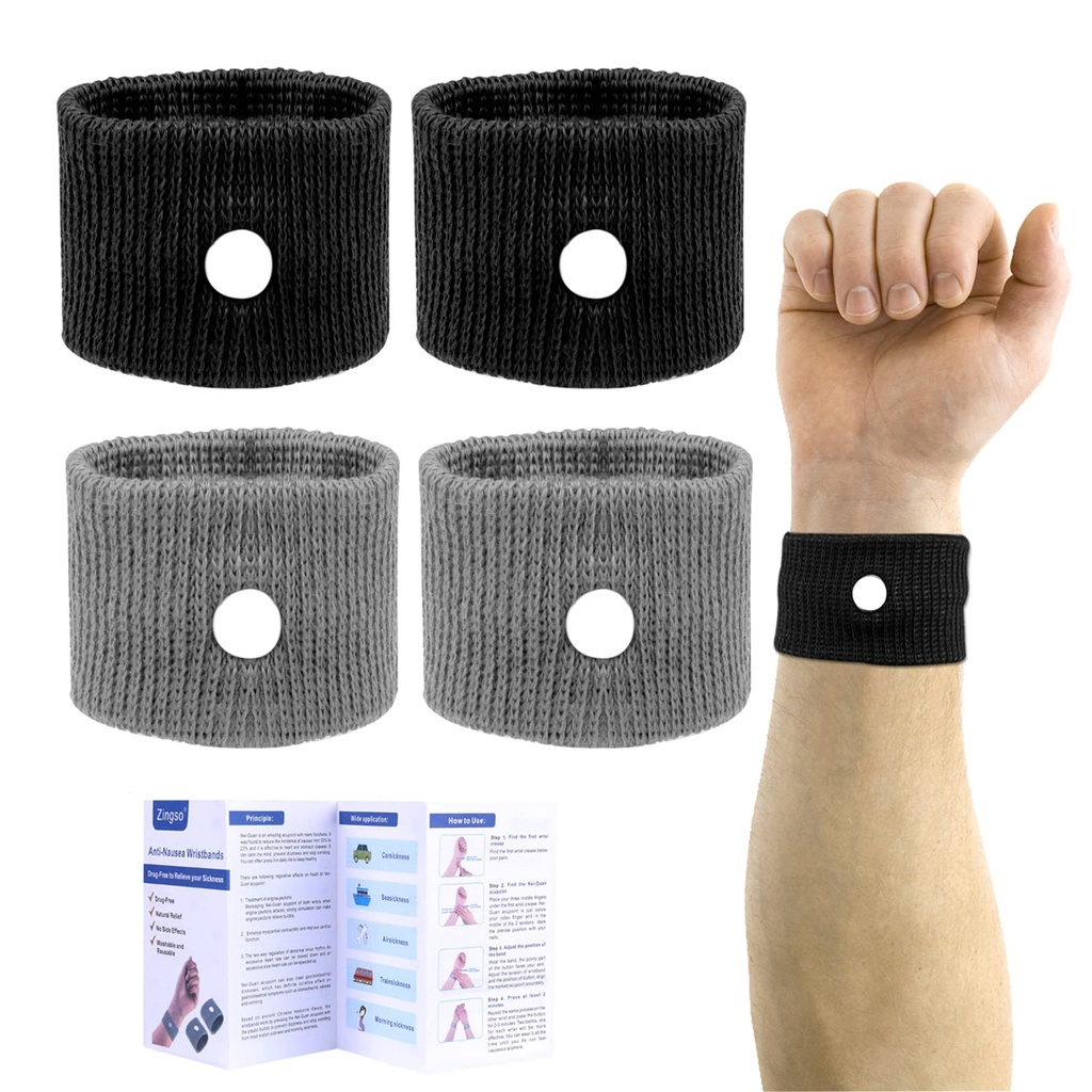 Plus Size Motion Sickness Bands, 2 Pairs Wide Wrists Adult Sea Sickness Wristbands Nausea Relief Sea Bands Anti-Nausea Wristbands for Car Sea Cruise Flying Trip and Pregnancy Morning Sickness