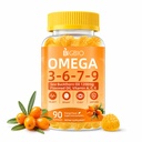 Omega 3-6-7-9 Gummies, Organic Sea Buckthorn Oil 1200MG & Flaxseed Oil 500MG, Vegan Omega 7 Supplement w/Vitamin A, C, E, Fatty Acids, No Fish Taste, Supports Skin, Eye, Immune, Brain Health, 90 Cts