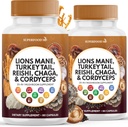 Lions Mane Mushroom Suplemen dengan Turkey Tail Reishi Cordyceps Chaga dengan Marshmallow Root - 120 Count