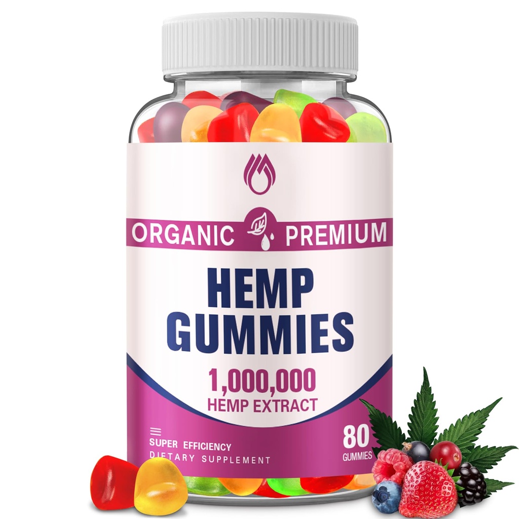 Natural Hemp Seed Gummies, Premium Hemp Extract Gummy Candy with Omega 3 6 9, Vegan, Non-GMO, Delicious Chewy Supplement for Adults, Multiple Fruit Flavors
