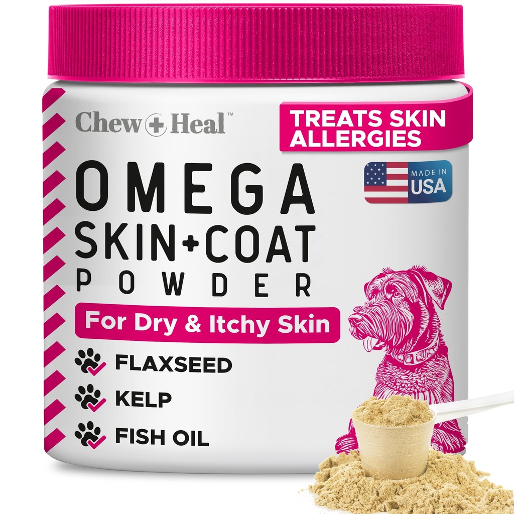 Dog Skin and Coat Supplement - Omega 3 6 9 with Kelp Powder, 14 oz | Omega 3 Powder for Dogs, Dog Powder Supplement for Skin and Coat, Omega 3, 6, and 9 Fatty Acids, Biotin, and Vitamin C