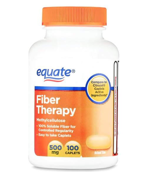 Equate Fiber Therapy Methylcellulose 500 mg Caplets | 100 Count | Soluble Fiber Supplement for Digestive Regularity | Gentle Non-Stimulant Laxative | Pack of 1