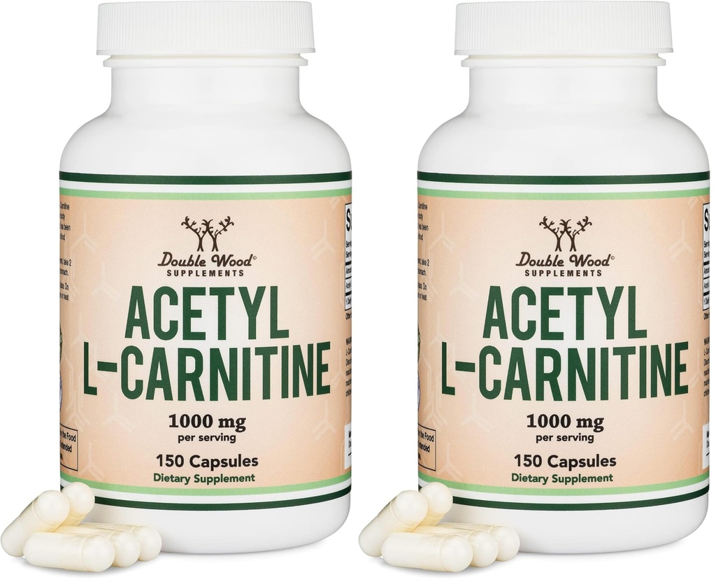 Acetyl L-Carnitine 1,000mg Per Serving, 150 Capsules (ALCAR for Brain Function Support, Memory, Attention, and Stamina) Acetyl L Carnitine that is Third Party Tested by Double Wood (Pack of 2)