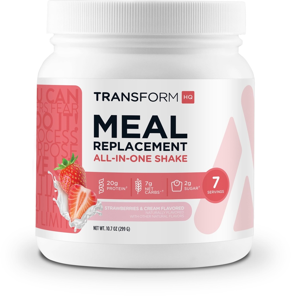 TransformHQ Meal Replacement Shake Powder 7 Servings (Strawberries & Cream) - Gluten Free, Non-GMO