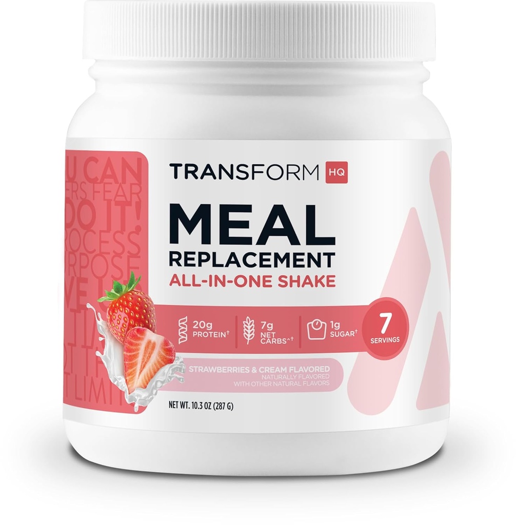 TransformHQ Meal Sostituzione Shake Powder 7 Servings (Strawberry & Cream) - Gluten Free, Non-GMO