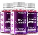Vitamatic Biotin Gummies 10,000 mcg for Stronger Hair, Skin & Nails - 60 Vegan Gummies - Also Called Vitamin B7 (3 Bottles)