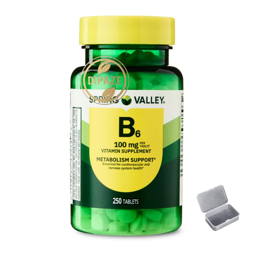 Vitamin B6 Tablets, 100 mg, 250 Count – Daily Vitamin B6 Dietary Supplement – Energy & Nutritional Support – Easy to Take Tablets Gift (Container)