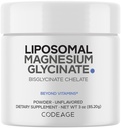 Codeage Magnesium Glycinate Powder Supplement, 2-Month Supply, Bisglycinate Magnesium Chelate, Unflavored, Liposomal Delivery, Chelated Magnesium Powder Mineral, Non-GMO Vegan, 3 oz