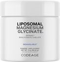Codeage Magnezu Glycinate w proszku Suplement, 2-Miesiące dostawy, Bisglicinate Magnezu Chelate, Unflavored, Liposomal Dostawa, Chelated Magnezu Proszek Mineral, Non-GMO Wegan, 3 oz