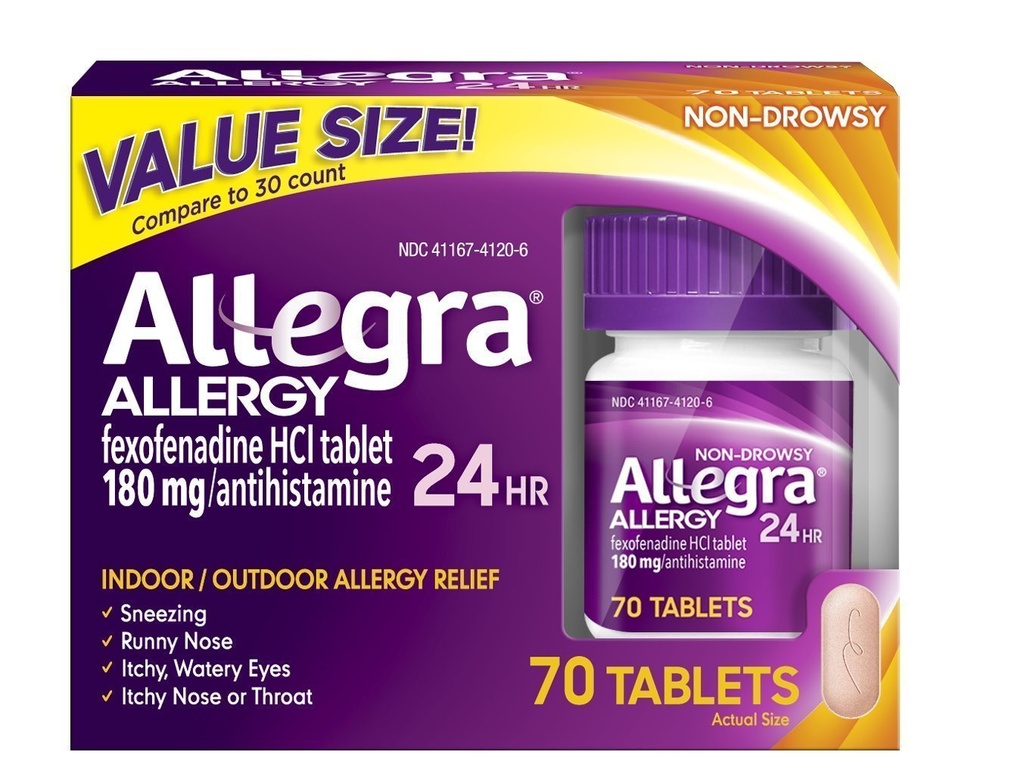 Allegra Adult 24 Hour Allergy Tablets, 180Mg, (70 Tablets) JaQle