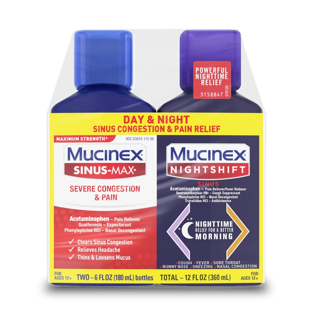 Mucinex Sinus-Max Severe Congestion & Pain & Nightshift Sinus, 2x6 FL OZ