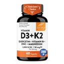 Vitamin D3 K2 2000 IU 120mcg Magnesium Zinc B6 Quercetin Capsules 60 Count | 6-in-1 D3+K2 Supplements Supports Immune, Energy And Muscle Health, Gluten-Free, 2-Month Supply, USA Made by Sandhu's