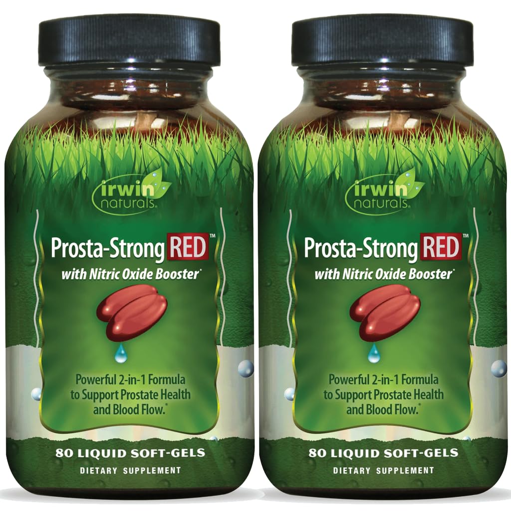Irwin Naturals Prosta-Strong RED with Nitric Oxide Boosters, Saw Palmetto, Lycopene, Pumpkin Seed & More - Prostate Health Supplements for Men - 80 Liquid Soft-Gels (2 Pack)