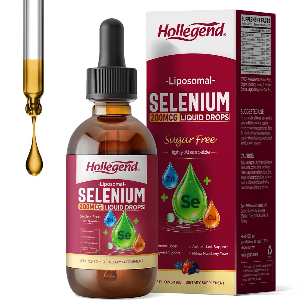 Liposomal Selenium 200mcg Liquid Drops, Selenium Supplement for Women & Men | Plus Zinc, Copper, Vitamin C,D3,E,Iodine, Immune, Thyroid & Antioxidant Support, Vegan, Organic,Sugar Free,Mixedberry,2 FL OZ