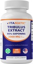 Vitamatic Tribulus Terrestris for Men - 2000 mg per Serving - 95% Saponins - 180 Vegetable Capsules - Made in the USA - Gluten Free & Non-GMO