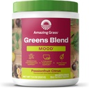 Amazing Grass Greens Blend Mood: Super Greens Powder Smoothie Mix para o estado de ánimo, relaxación e apoio ao estrés con Spirulina orgánica, Chlorella, Beet Root Powder, Enzimas Digestivos e Probióticos, 30 servizos