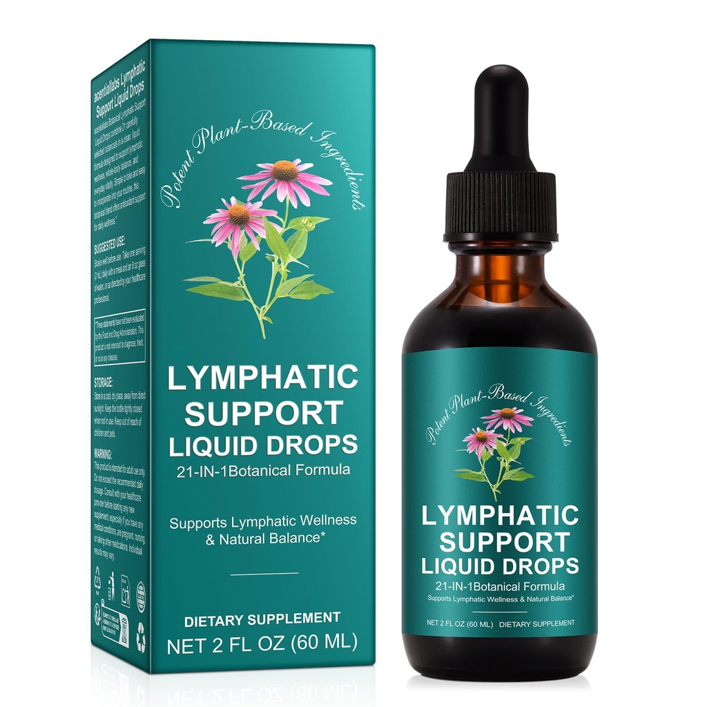2 FL OZ Lymphatic Drainage Drops, Botanical Formula with 16 Herbs, with Echinacea, Dandelion, Elderberry, Cleavers, Astragalus, Burdock & More, Supports Immune Health