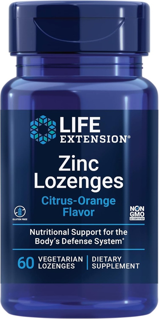 Livslängd Zink Lozenges - Citrus-Orange smak - för hälsosam proteinsyntes & immunhälsa - Inflammation Management Supplement - Glutenfri, icke-GMO - 60 vegetariska Lozenges