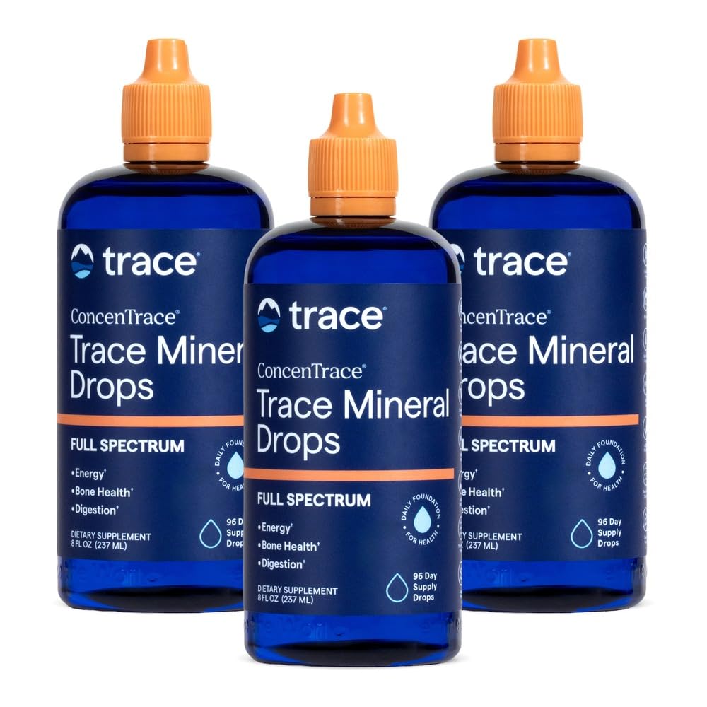 Trace Minerals ConcenTrace Drops, 70+ Ionic Trace Minerals, 3 Pack 8 fl oz | Sourced from the Great Salt Lake, Liquid electrolyte concentrate, Remineralizes RO water, Supports energy, digestion & bones