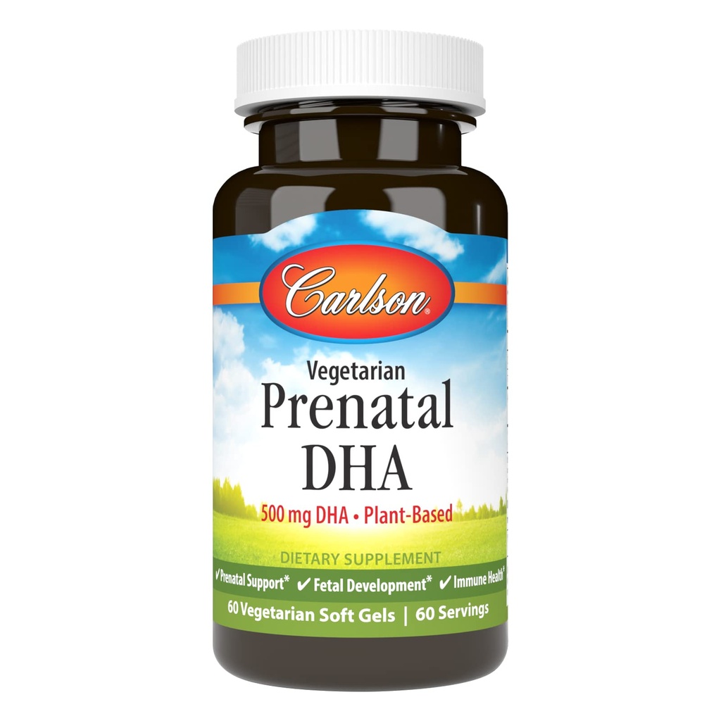 Carlson Vegetarian Prenatal DHA, 500 mg, DHA, Plant Based, 60 Softgels | Sustainably Sourced From Algae; Prenatal Support; Fetal Development