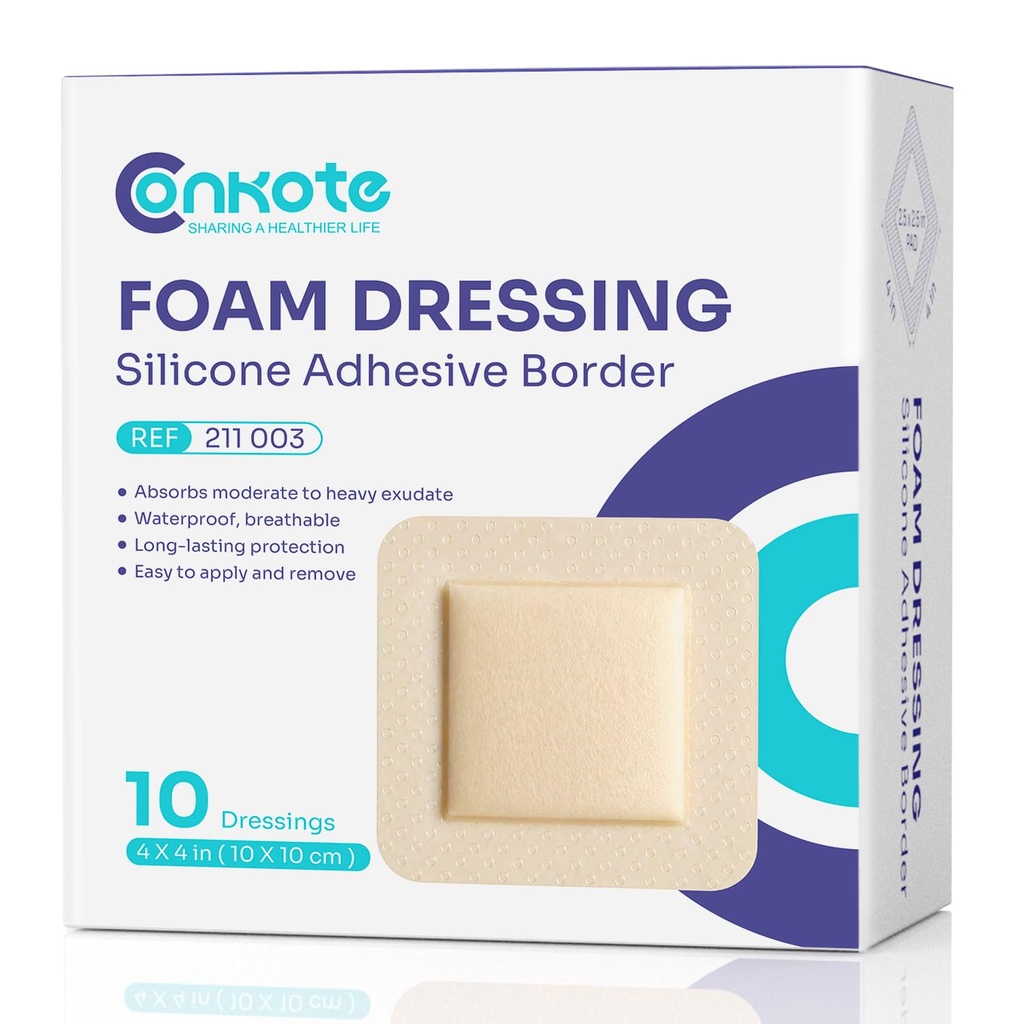 Large Silicone Bandages 4'' X 4'', Foam Dressings for Wound Care, 10 Pack | Pads Used for Surgical Wounds, Pressure Ulcers, Diabetic Ulcers, Burns, Lacerations and Abrasions