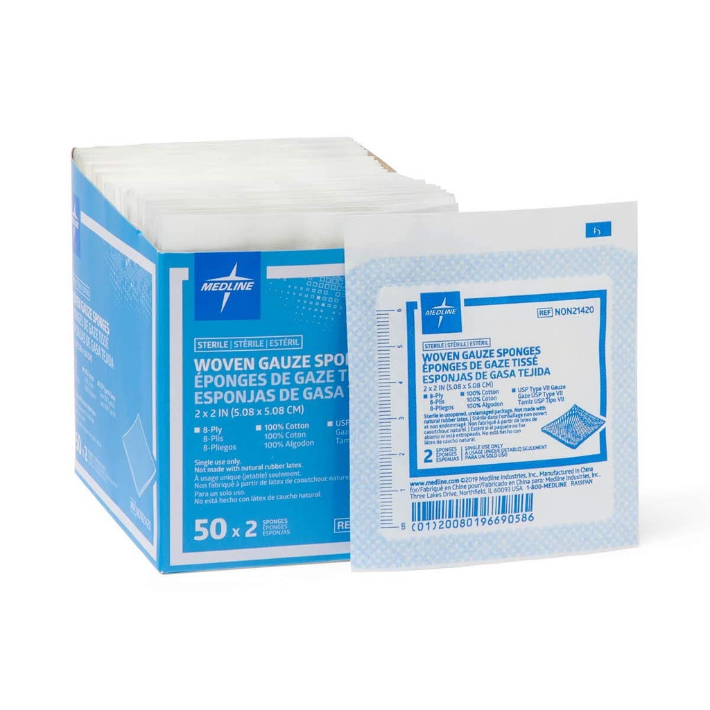 Medline Gauze Sponge Sterile 8 Ply, 100 Count