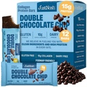 JUSTNOSH ​D​ouble Chocolate Chip Collagen Protein Bars – 15g Protein, 10g Collagen | Gluten & Dairy Free, Low FODMAP, Seed Oil Free (12 Pack)