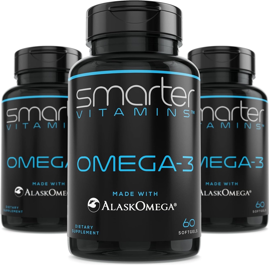(3 pakkaus) Smartter Omega 3 Kalaöljy, Berry Flavor, Burpless, Mauton, 2000mg, DHA EPA Triple Strength Brain, valmistettu AlaskOmega®