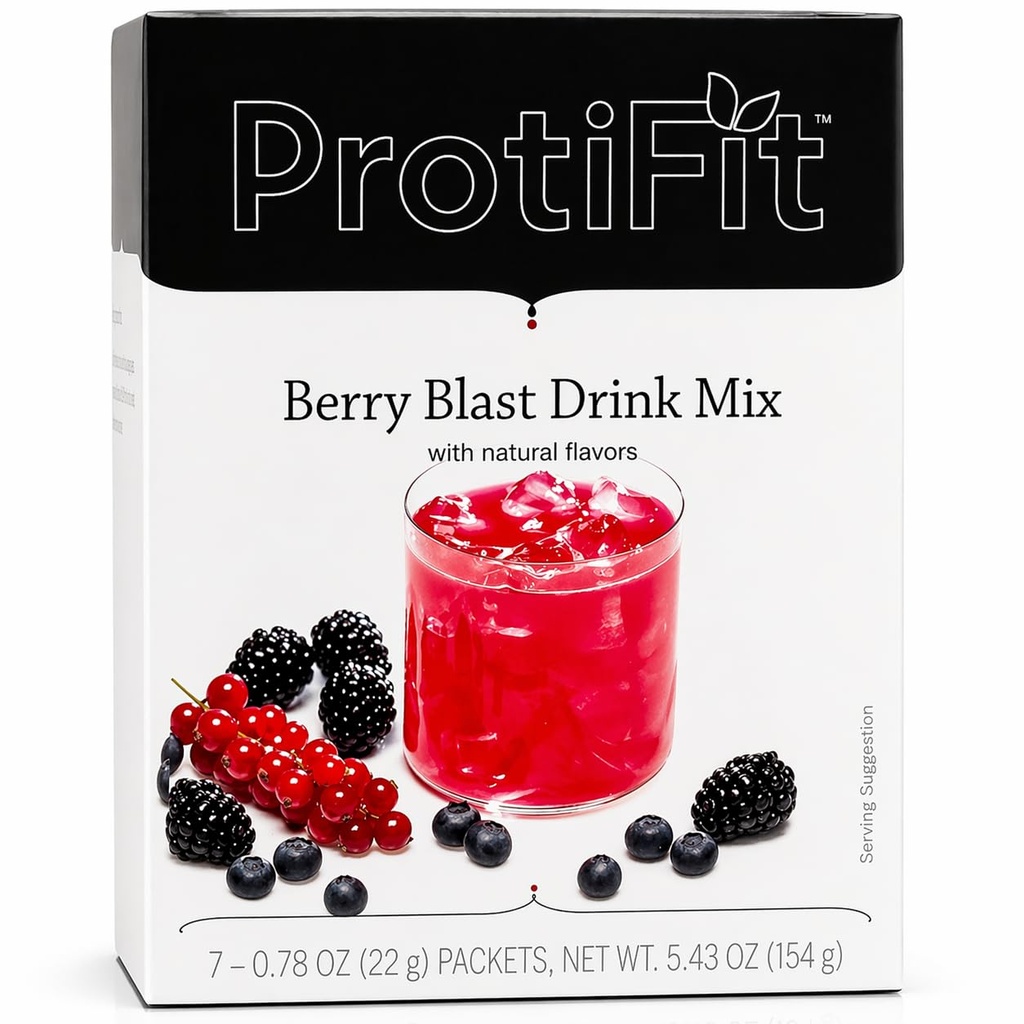 ProtiFit - High Protein Fruit Flavored Powder Drink Mix, 15g Protein, Low Calorie, Sugar Free, Ideal Protein Compatible, 7 Servings Per Box (Berry Blast)