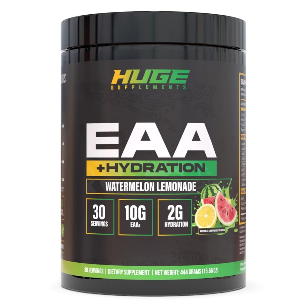 Huge EAA + Hydration, Essential Amino Acids Powder, EAAs & BCAAs, Intra & Post Workout Recovery Powder, Muscle Growth, Recovery & Performance, 10g EAAs & Electrolytes, Watermelon Lemonade, 30 Servings