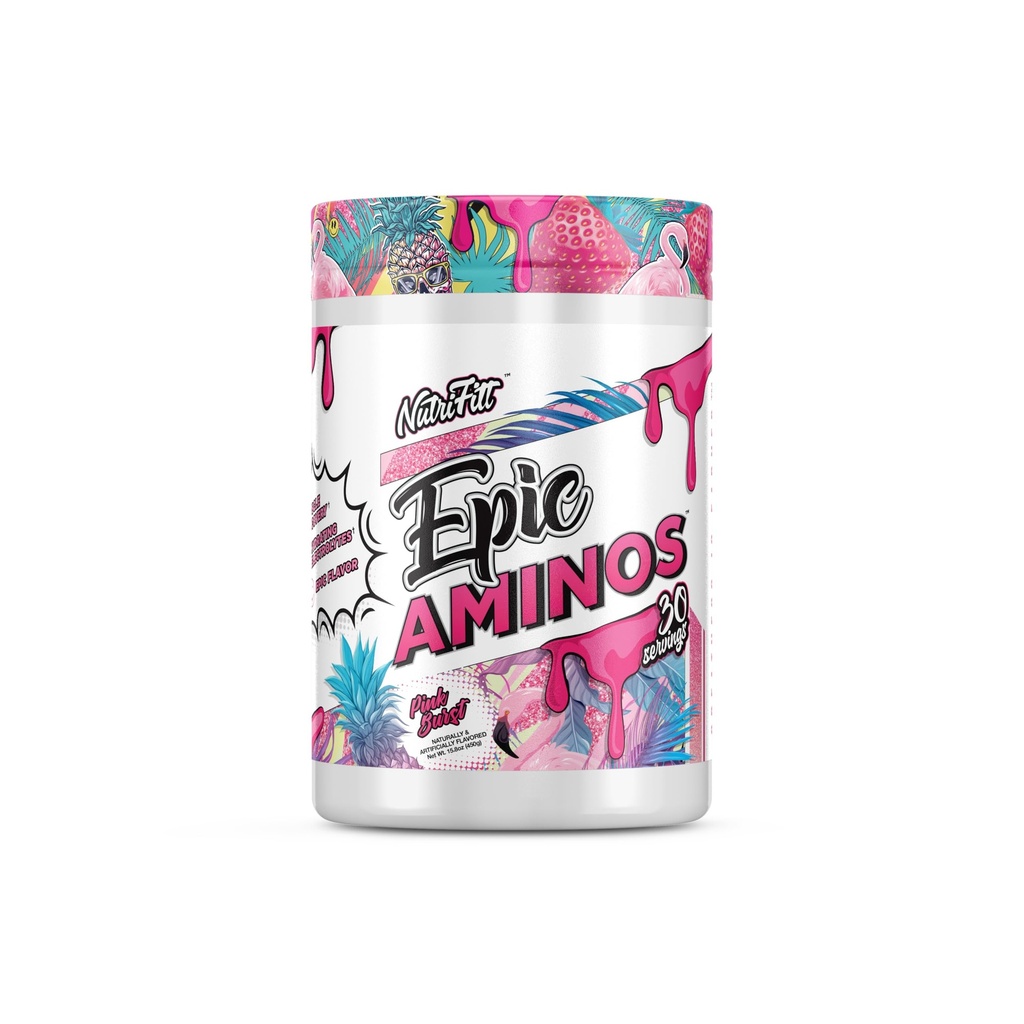 NutriFitt Epic Aminos EAA Powder 30 Servings Lemon Blitz | EAA powder with amino acids and electrolytes for convenient mixing before during or after training.