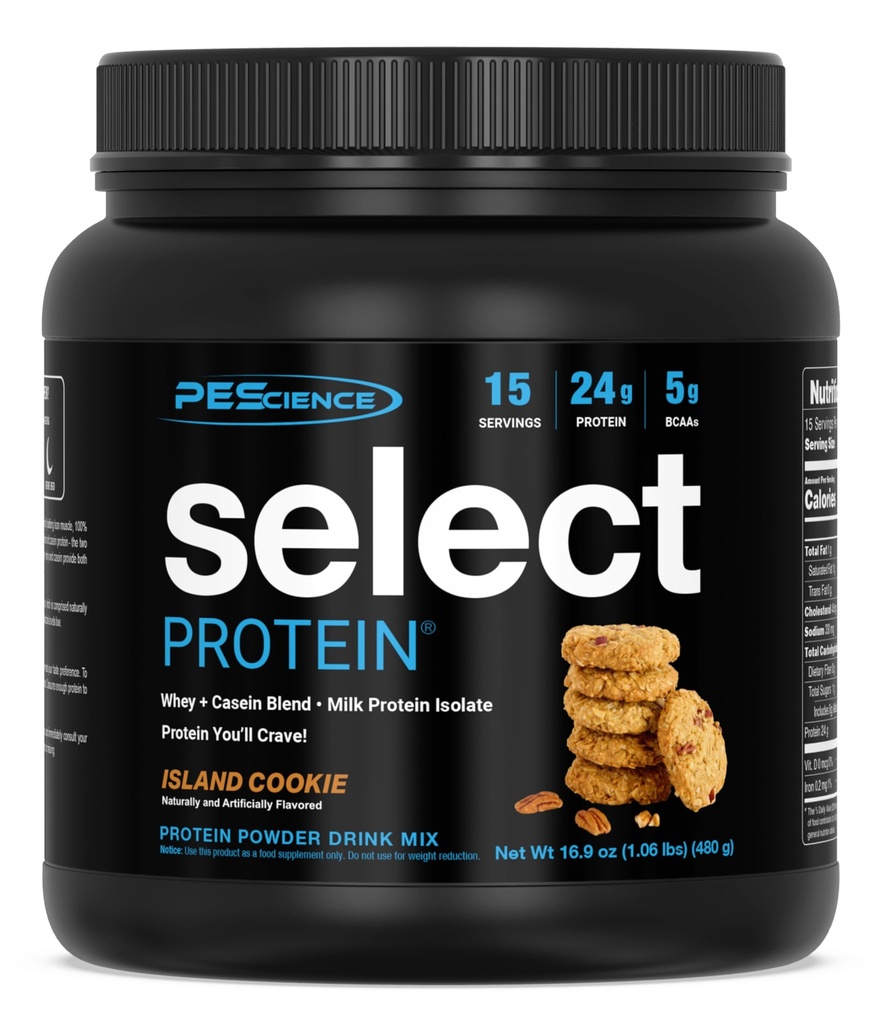 PEScience Select Protein Powder, Island Cookie, 15 Servings | Whey and Casein Blend, Gluten Free, Lean Protein Powder, Low Calorie, Low Carb, Keto Friendly, 24g Protein
