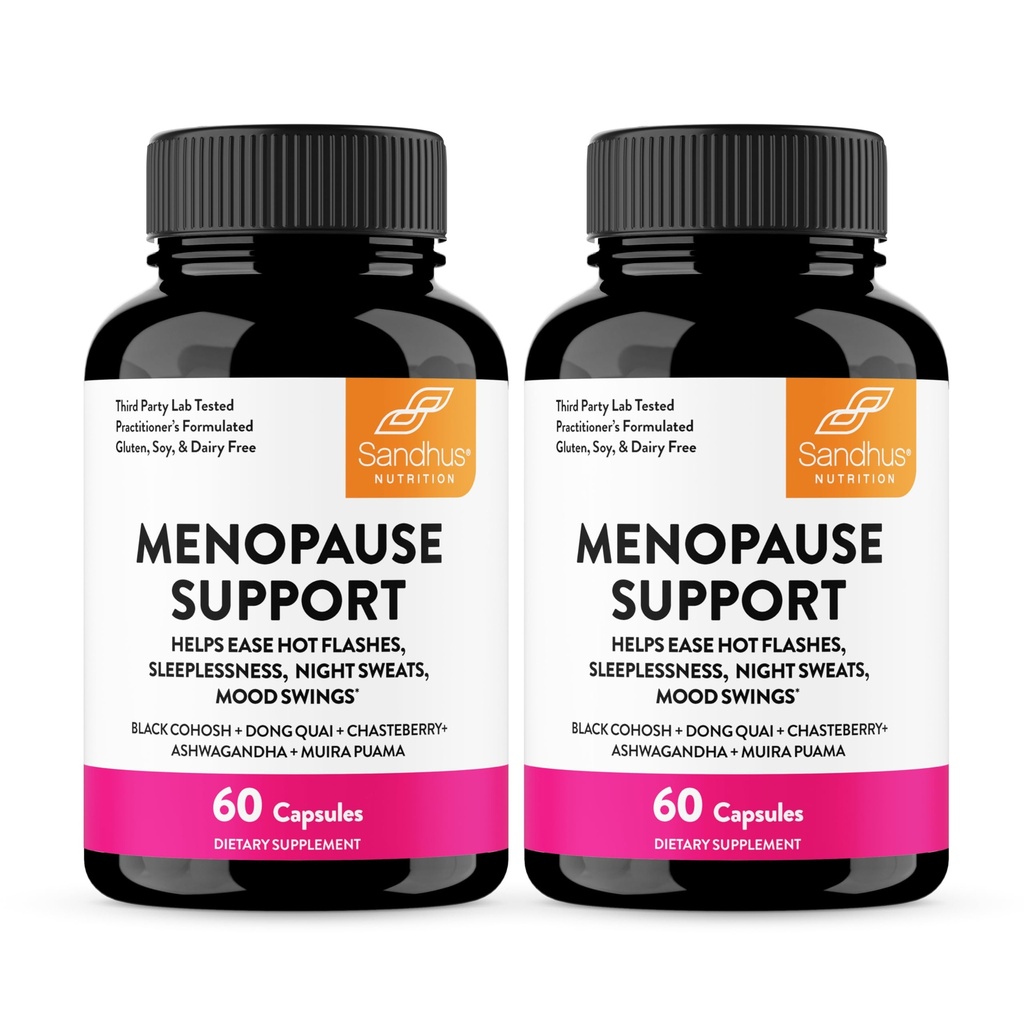 Menopause Support Supplements for Women, Black Cohosh Ashwagandha 120 Count | Vitamins D3, B6, B12, Magnesium, Dong Quai, Chaste Tree Berry, Gluten-Free Capsules, Made In USA Supplement By Sandhu's