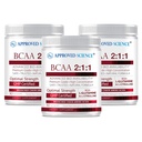 Approved Science® BCAA Powder - 2:1:1 BCAA Ratio - 3500 mg L-Leucine - Fruit Punch Flavor - 25 Ounce - 30 Servings - Workout Boost, Endurance, Prevent Burnout - BioPerine - Vegan Friendly - 3 Tubs