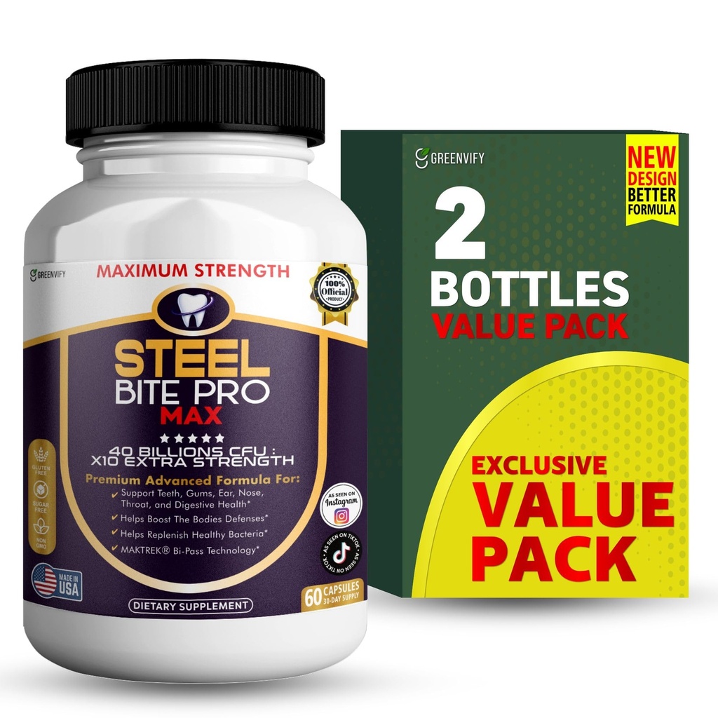 Steel Bite Pro Max Probiotic Supplement, 40 Billion CFU, 60 Capsules, 30 Day Supply (2)