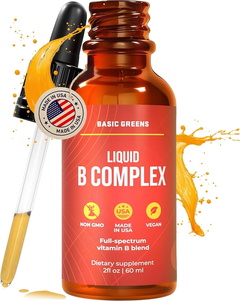 B-vitamiini Complex Liquid Drops - Strength Sublingual Formula, Maximizes Absorptio & Boosts Energy - B1, B2, B3, B5, B6, B7, B9, B12 - Natural Vegan Supplement for Immunity (B Complex)