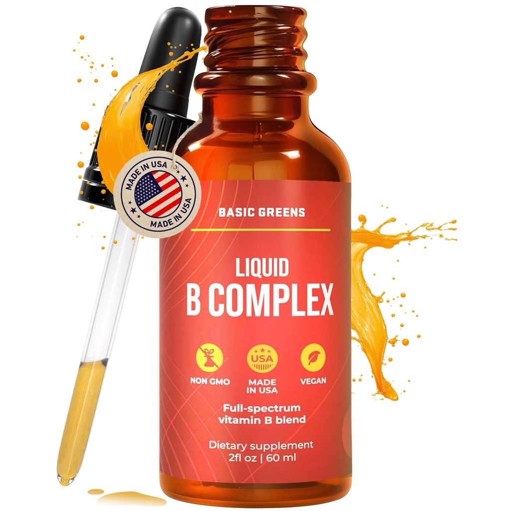 Vitamin B Complex Liquid Drops - Strength Sublingual Formula, Maximizes Absorption & Boosts Energy - B1, B2, B3, B5, B6, B7, B9, B12 - Natural Vegan Supplement for Immunity (B Complex)