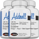 Addrell Energy Stimulant tablete- Študija dodatek Alternativne tablete, Natural Nootropic dopolnila & Kognitivni pospeševalec substitute za povečanje duševne jasnosti za ženske in moške- 180 Kapsule