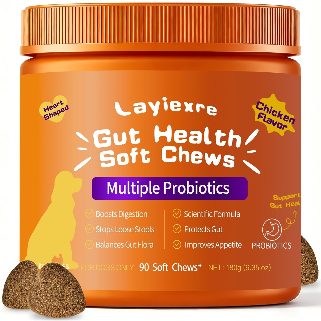 Probiotics for Dogs – Support Gut Health, Yeast Balance, Skin Comfort & Immunity – with Prebiotics & Digestive Enzymes – Chicken Flavor, 90 Soft Chews