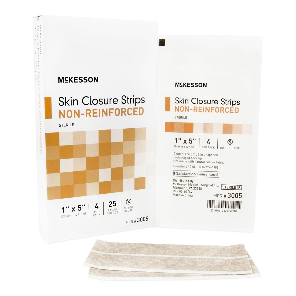 McKesson Skin Closure Strips, Sterile, Tan, Non-Reinforced, 1 x 5 in, 25 ct | Skin Closure Strip,Tan,Nonwoven Material,Sterile,Flexible Strip,1 X 5 Inch