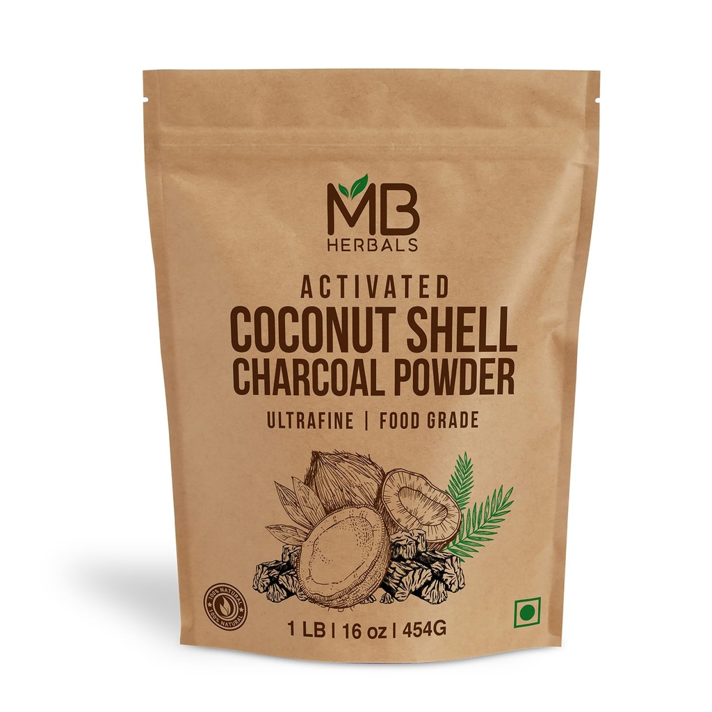 MB Herbals Activated Coconut Shell Charcoal Powder 1 LB / 16 oz (454 Gram) | FOR EXTERNAL USE ONLY | For Face Packs Face Masks Soap Making & ToothPowder