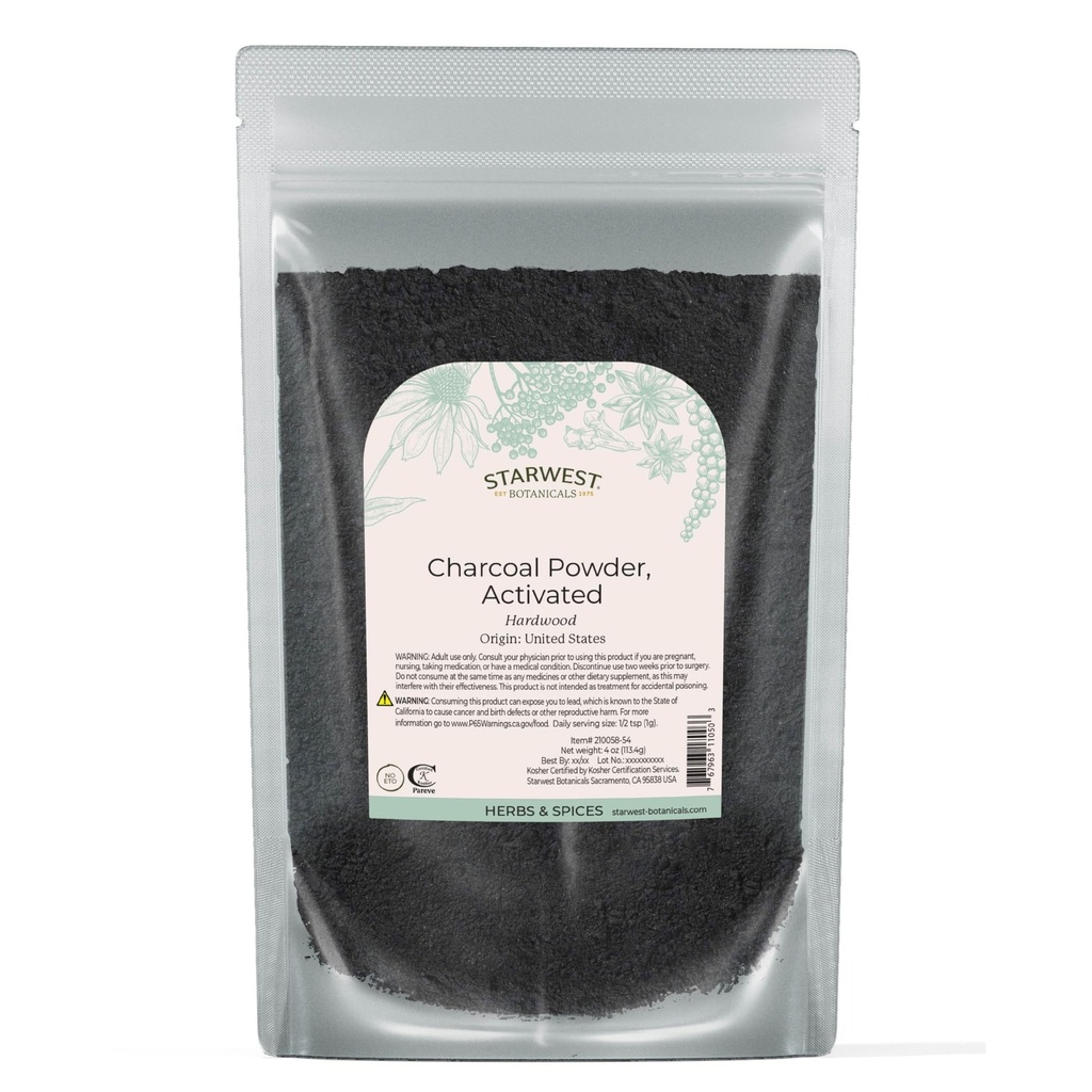 Starwest Botanicals Activated Hardwood Charcoal Powder - 4 oz Bag | Use for Teeth Whitening, Face Masks, Skin Care, & Cleaning, Food Grade as a Processing Aid, Certified Kosher