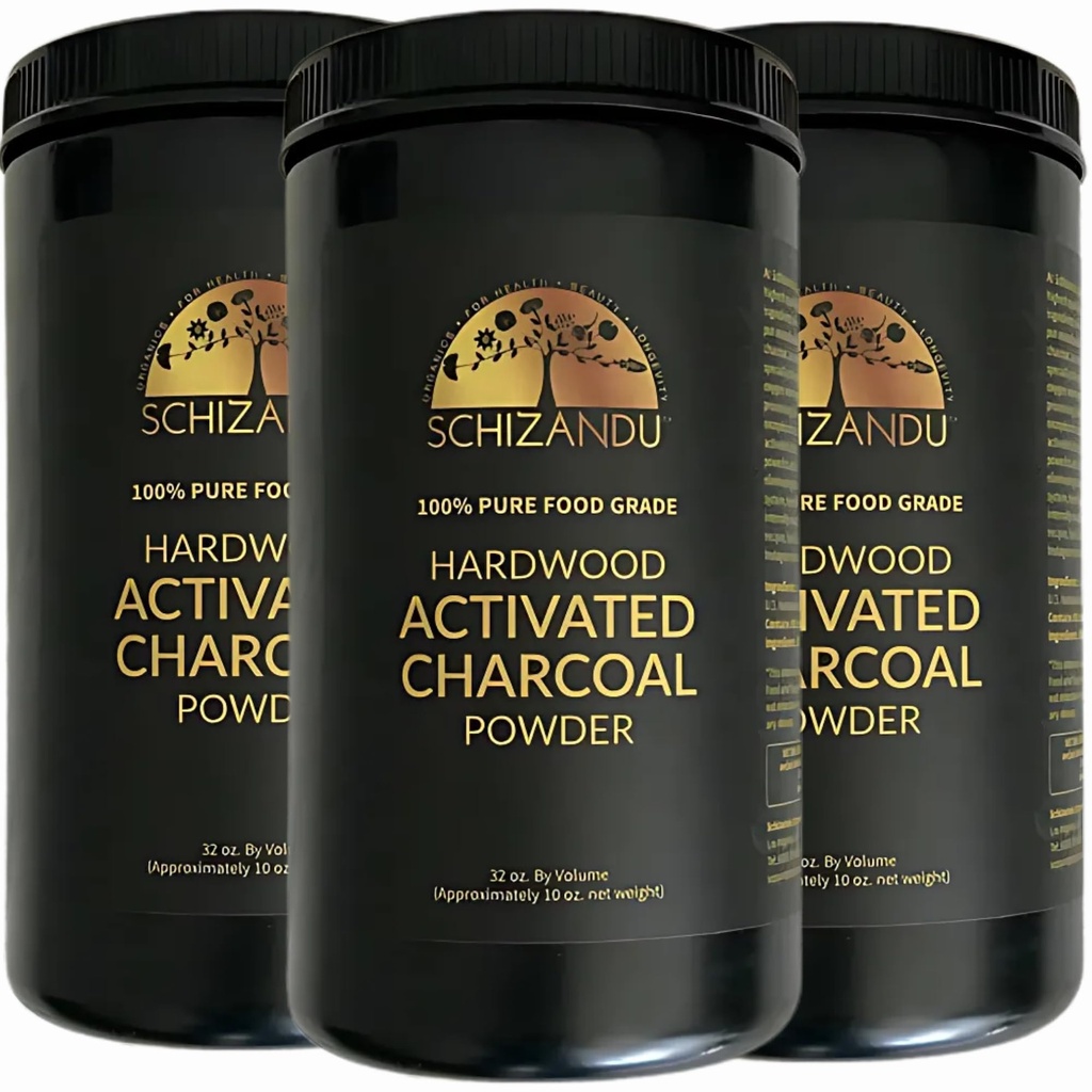 Activated Hardwood Charcoal Powder by Schizandu Vegan 100% | Supports Skin, Body, Teeth Whitening 3-Packs