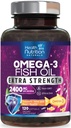 Omega 3 Fish Oil Supplements - 2400mg Fish Oil Per Serving - Triple Strength Omega-3 with EPA & DHA Fatty Acids - Natural Heart, Brain & Immune Support - Wild Caught, Bottled in USA - 120 Softgels