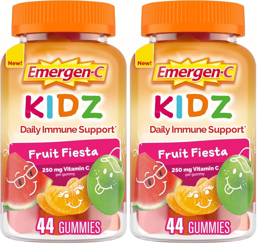 Emergen-C Kidz Daily Immune Support Dietary Supplements,Flavored Gummies with Vitamin C and B Vitamins,Fruit Fiesta Flavored Gummies -,44 Count (Pack of 2)