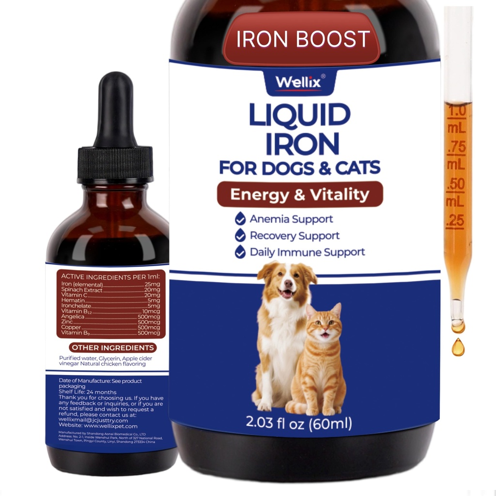 4oz Liquid Iron Supplement for Cats&Dogs-Vitamin B12&C-Cat Anemia Supplements, Hemoglobin Support,Lethargy,Pregnant Cat&Dog Essentials,Kitten & Puppy Supplements-Large Volume
