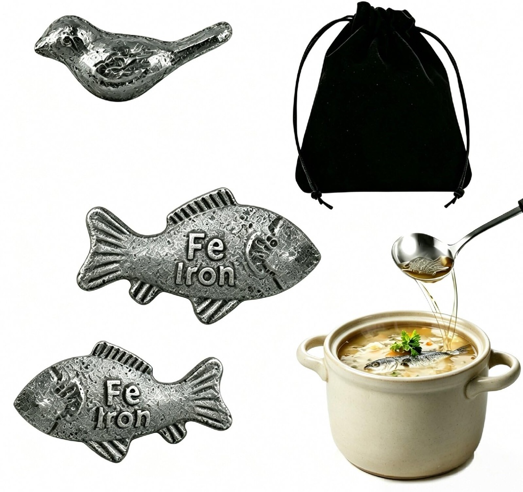 3 Pcs Iron Fish for Cooking, Natural Cast Iron Supplement for Iron Deficiency & Anemia Support, Reusable Iron Cooking Tool for Soup, Anemia, Vegans, Use Once Daily